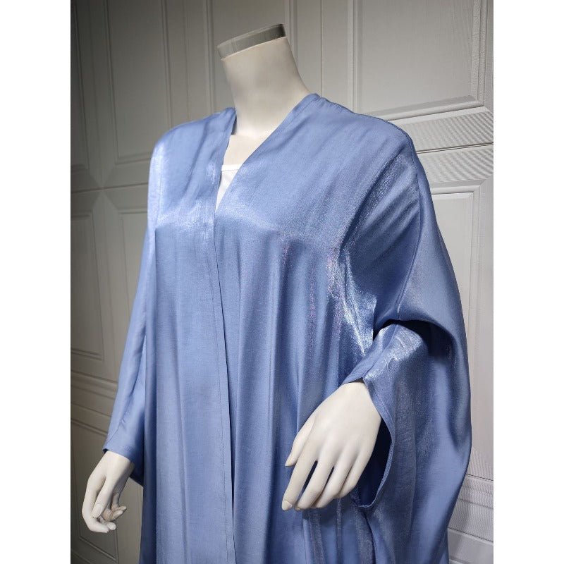Luxury Silk Satin Bat Sleeve Abaya Robe | Modest V-Neck Evening Dress (MOA225)