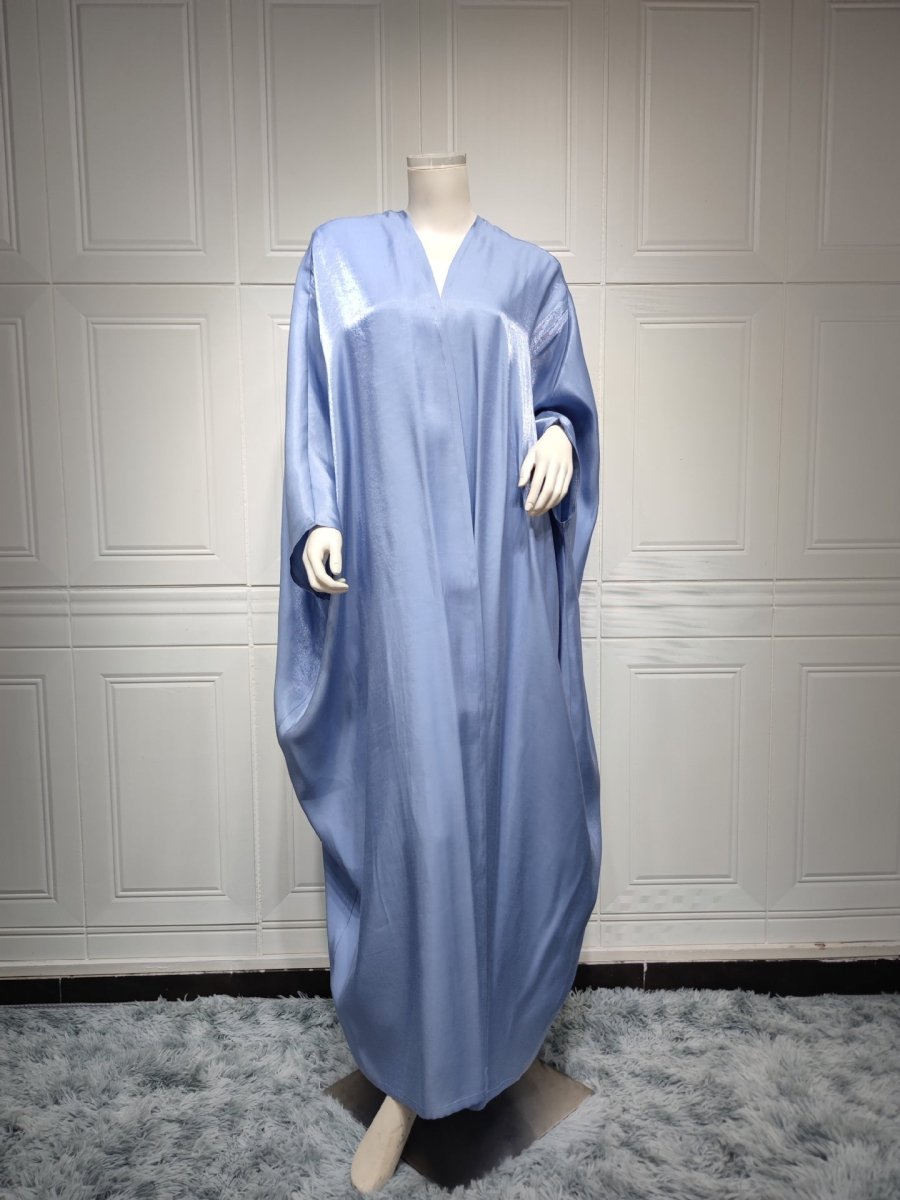 Luxury Silk Satin Bat Sleeve Abaya Robe | Modest V-Neck Evening Dress (MOA225)