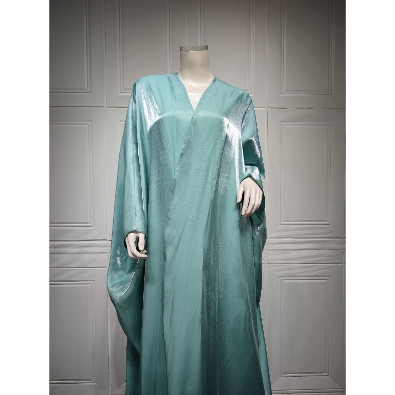 Luxury Silk Satin Bat Sleeve Abaya Robe | Modest V-Neck Evening Dress (MOA225)