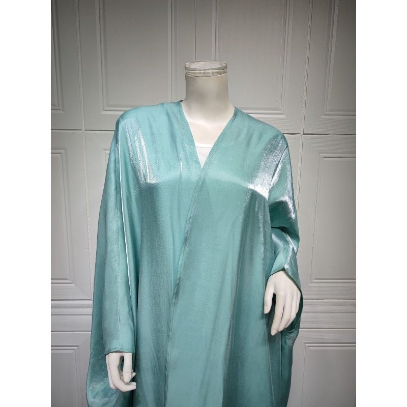 Luxury Silk Satin Bat Sleeve Abaya Robe | Modest V-Neck Evening Dress (MOA225)