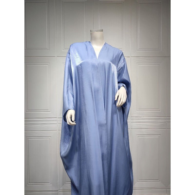 Luxury Silk Satin Bat Sleeve Abaya Robe | Modest V-Neck Evening Dress (MOA225)