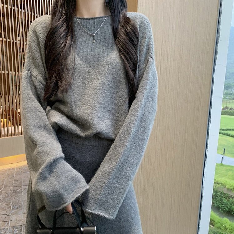 Luxury Soft Knit Sweater & Skirt Set | Autumn Winter Two-Piece Outfit(MS160)