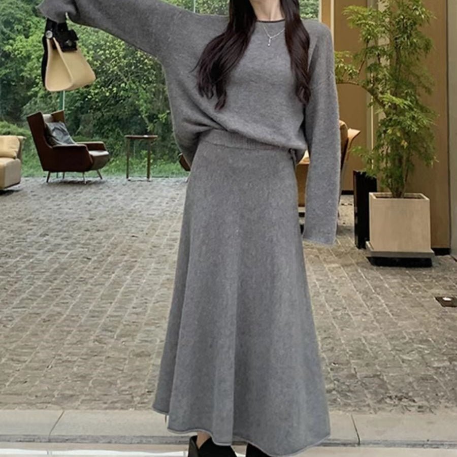 Luxury Soft Knit Sweater & Skirt Set | Autumn Winter Two-Piece Outfit(MS160)