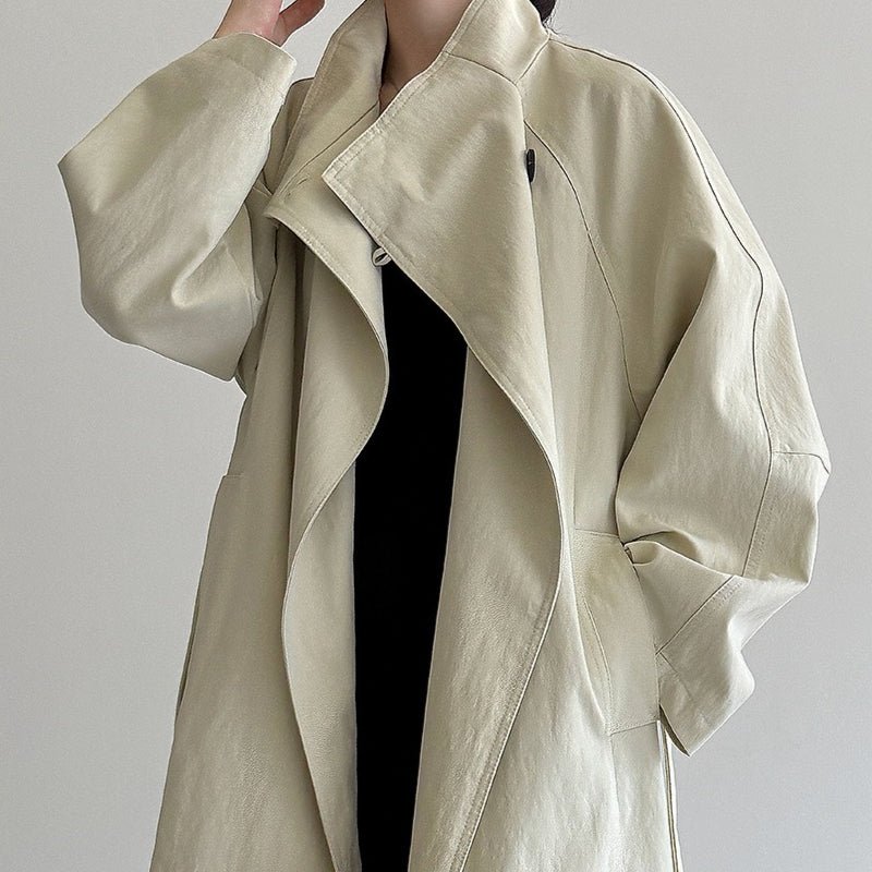 Luxury Stand Collar Coat | Single Button Mid-Length Trench (MS148)