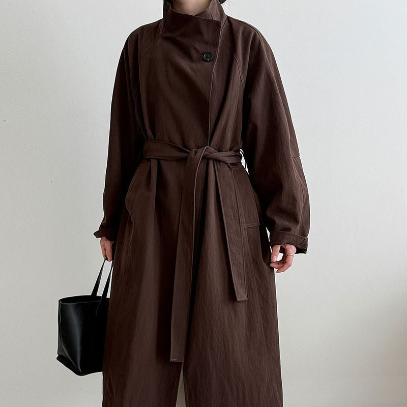 Luxury Stand Collar Coat | Single Button Mid-Length Trench (MS148)