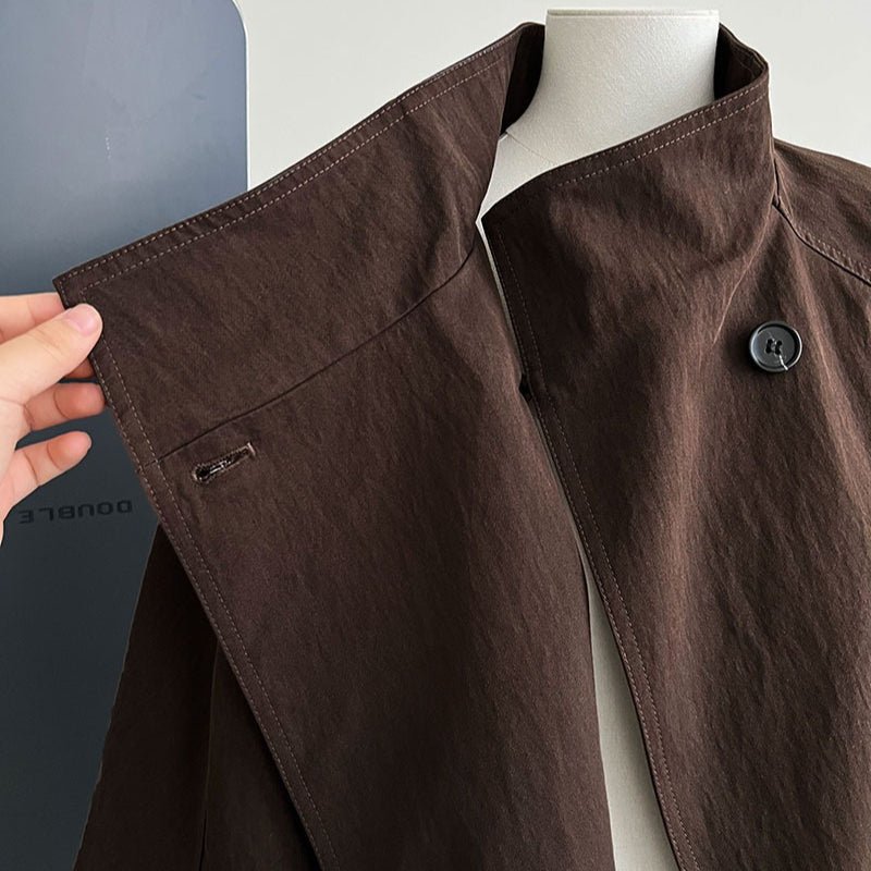 Luxury Stand Collar Coat | Single Button Mid-Length Trench (MS148)