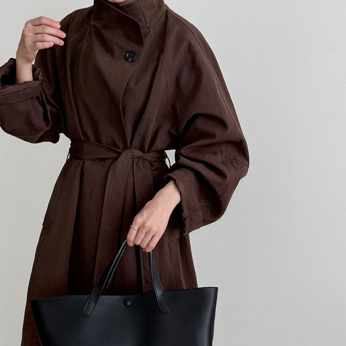 Luxury Stand Collar Coat | Single Button Mid-Length Trench (MS148)