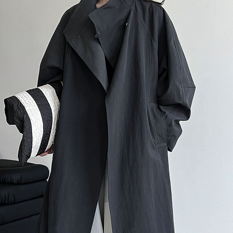 Luxury Stand Collar Coat | Single Button Mid-Length Trench (MS148)