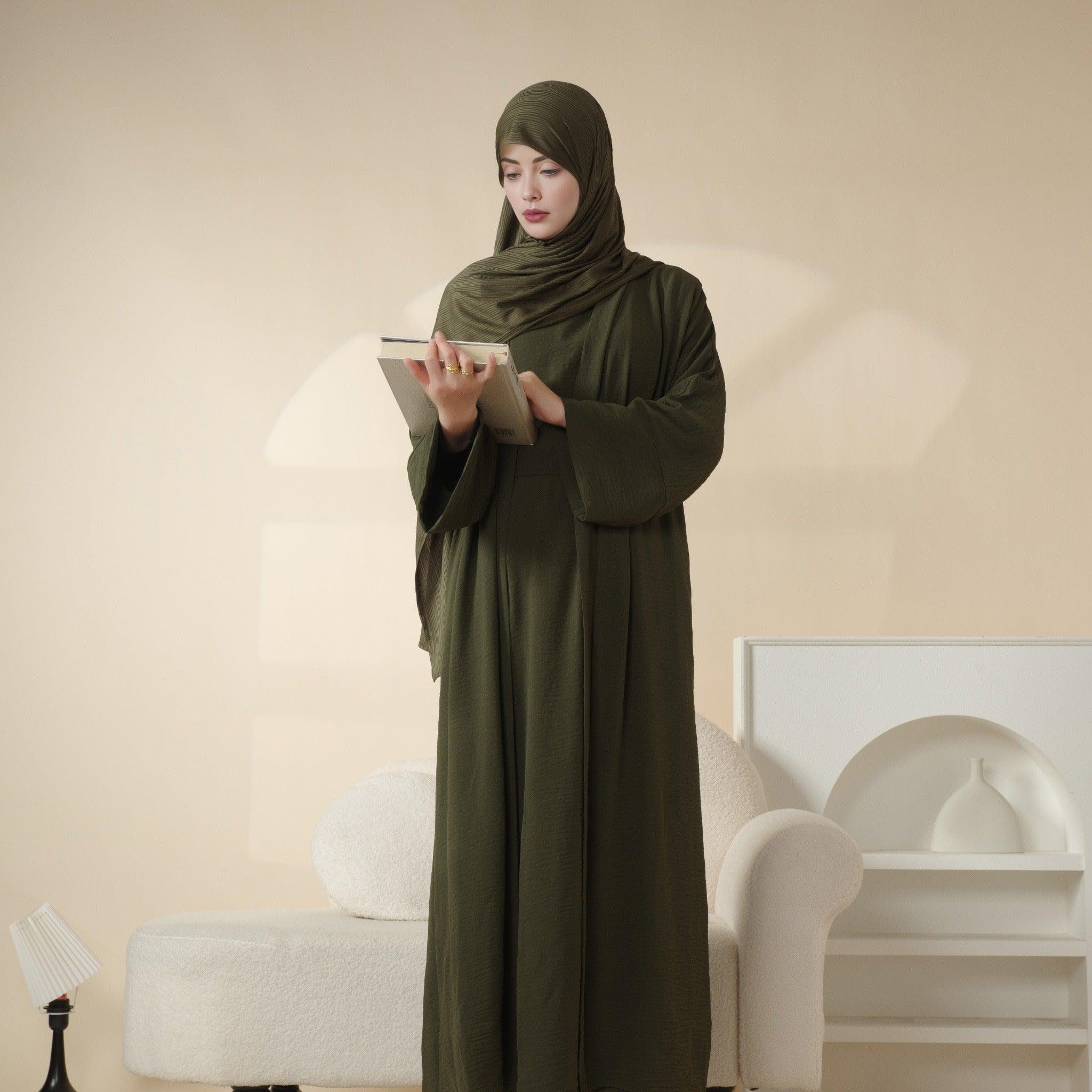 Crepe Pocket Open Abaya 3-Piece Set (MA002)
