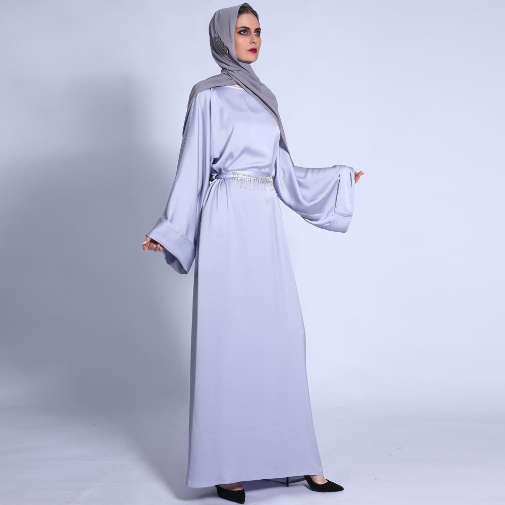 Pocket Satin Abaya With Shiny Rhinestone Belt (MA011)