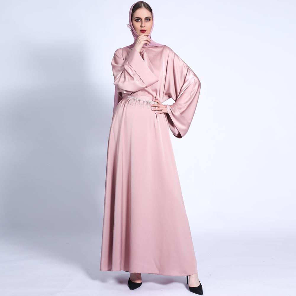 Pocket Satin Abaya With Shiny Rhinestone Belt (MA011)