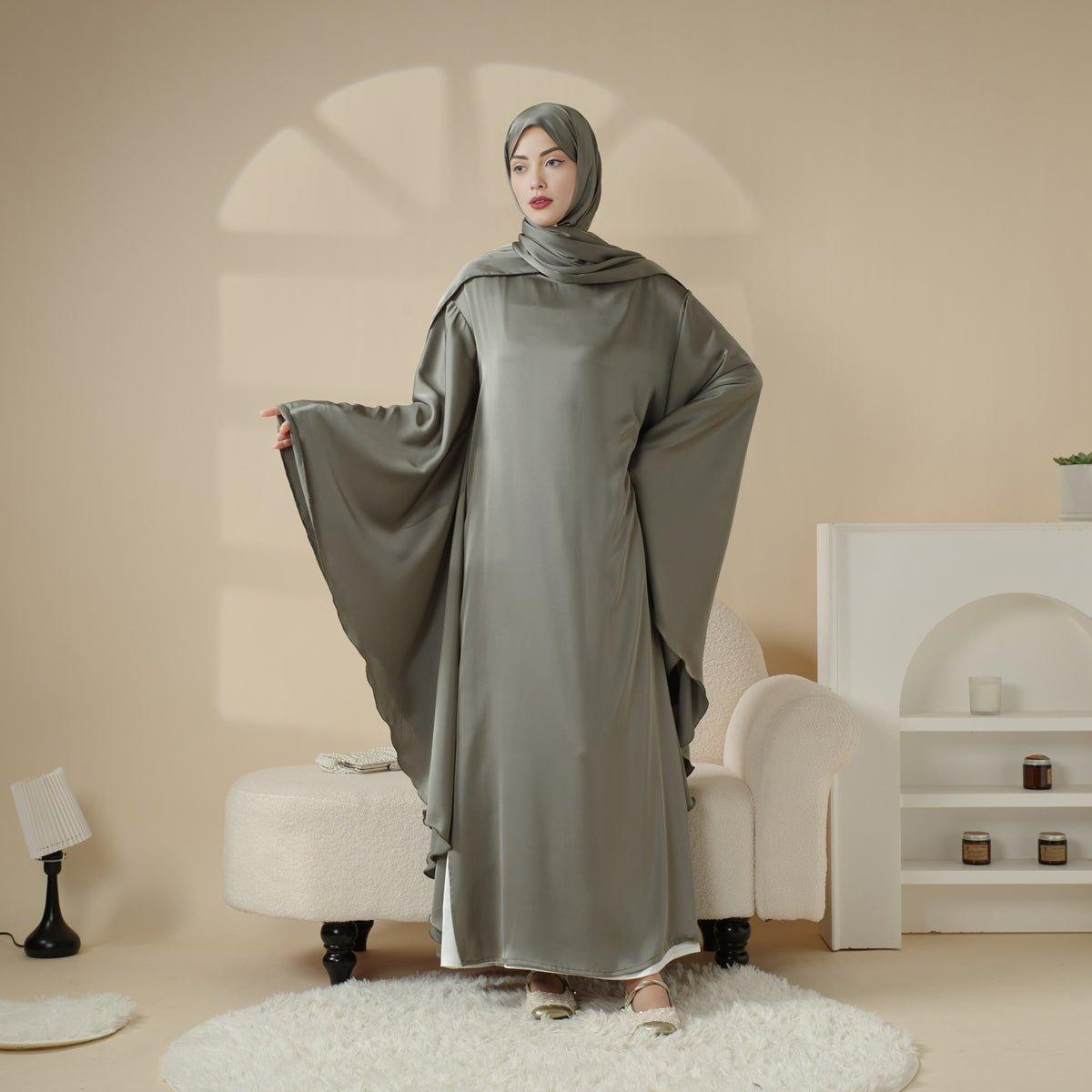 Luxury Satin Floaty Kaftan Abaya With Matching Hijab (MA054)