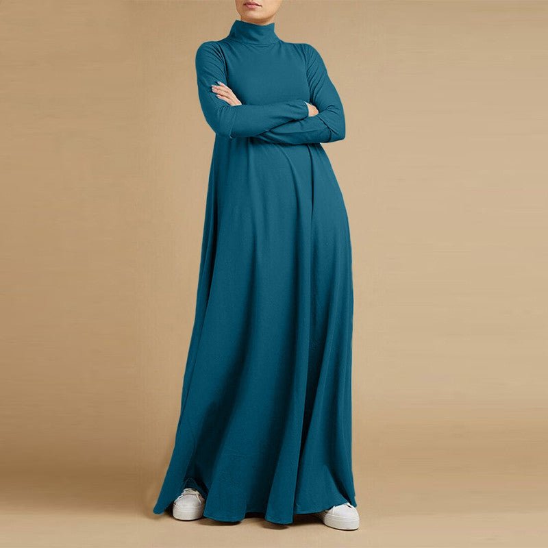 High Neck Modest Abaya | Solid Color Long Sleeve Abaya With High Neck (MA102)