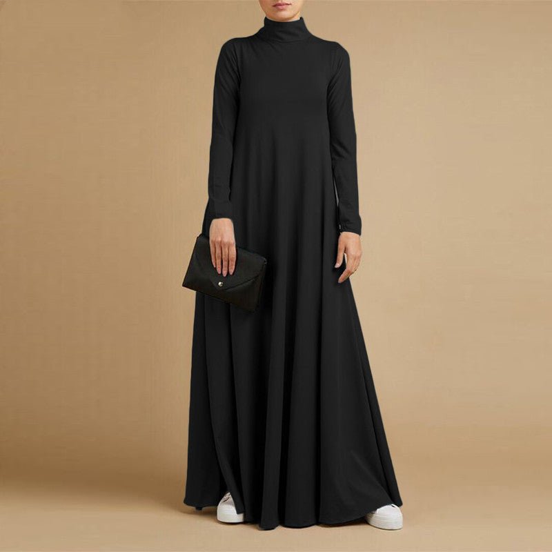 High Neck Modest Abaya | Solid Color Long Sleeve Abaya With High Neck (MA102)
