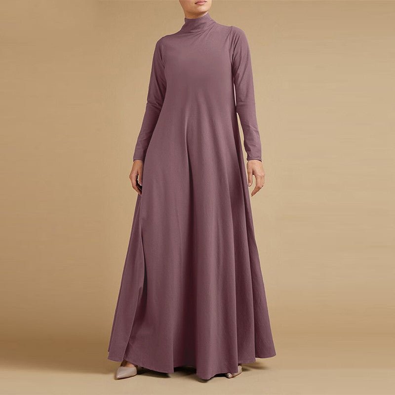 High Neck Modest Abaya | Solid Color Long Sleeve Abaya With High Neck (MA102)