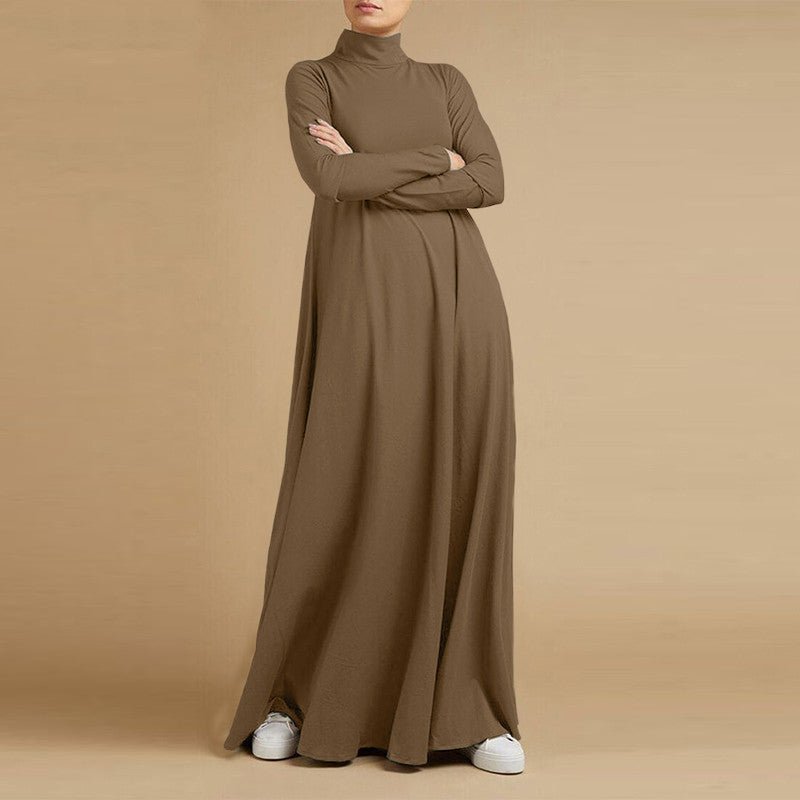 High Neck Modest Abaya | Solid Color Long Sleeve Abaya With High Neck (MA102)