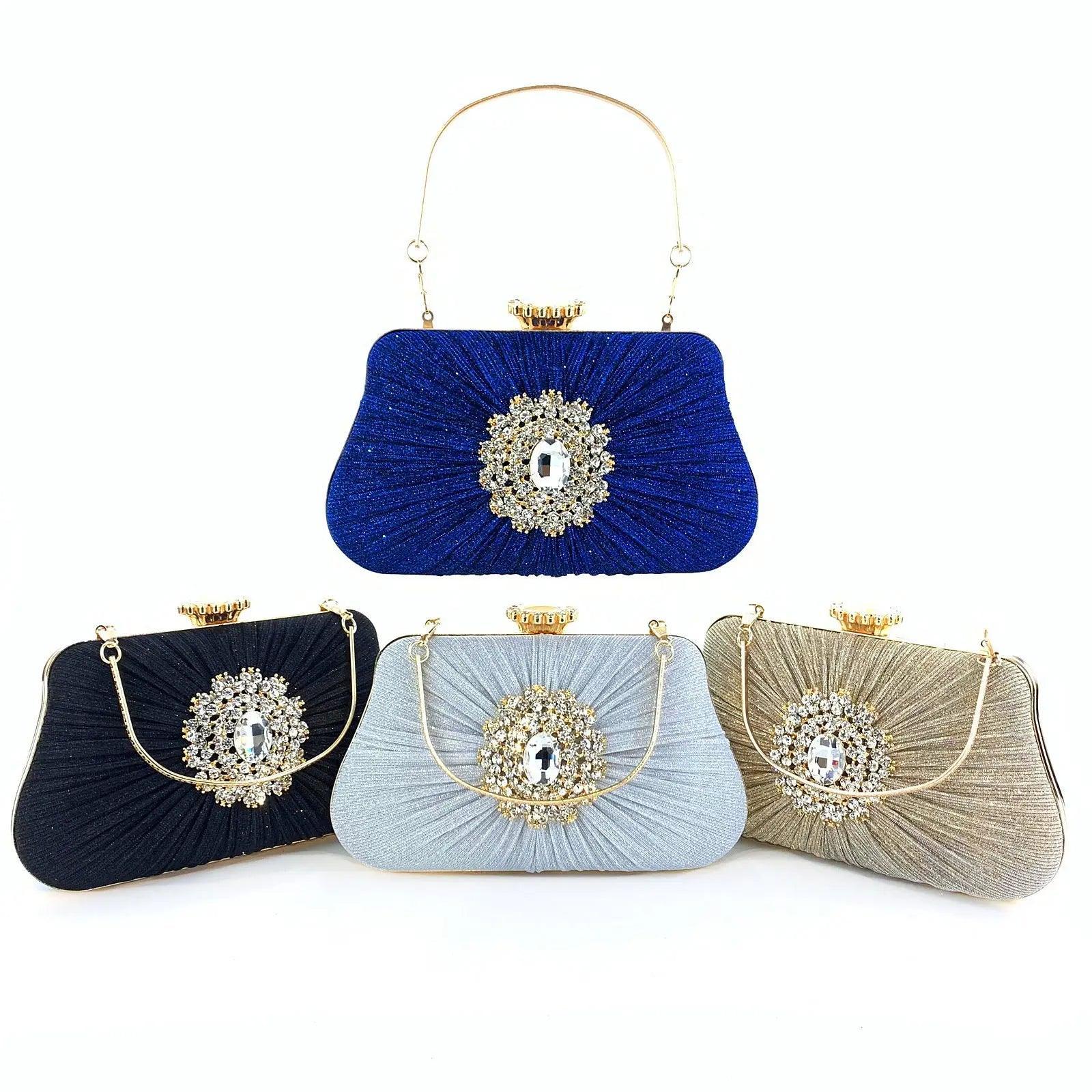 MAC033 Women's Pleated Craft Rhinestone Bag