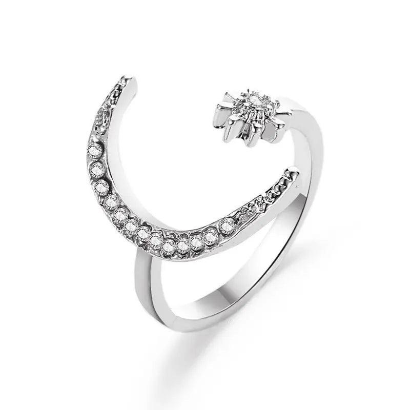 MAC035 Cubic Zirconia Moon and Star Open Band Ring
