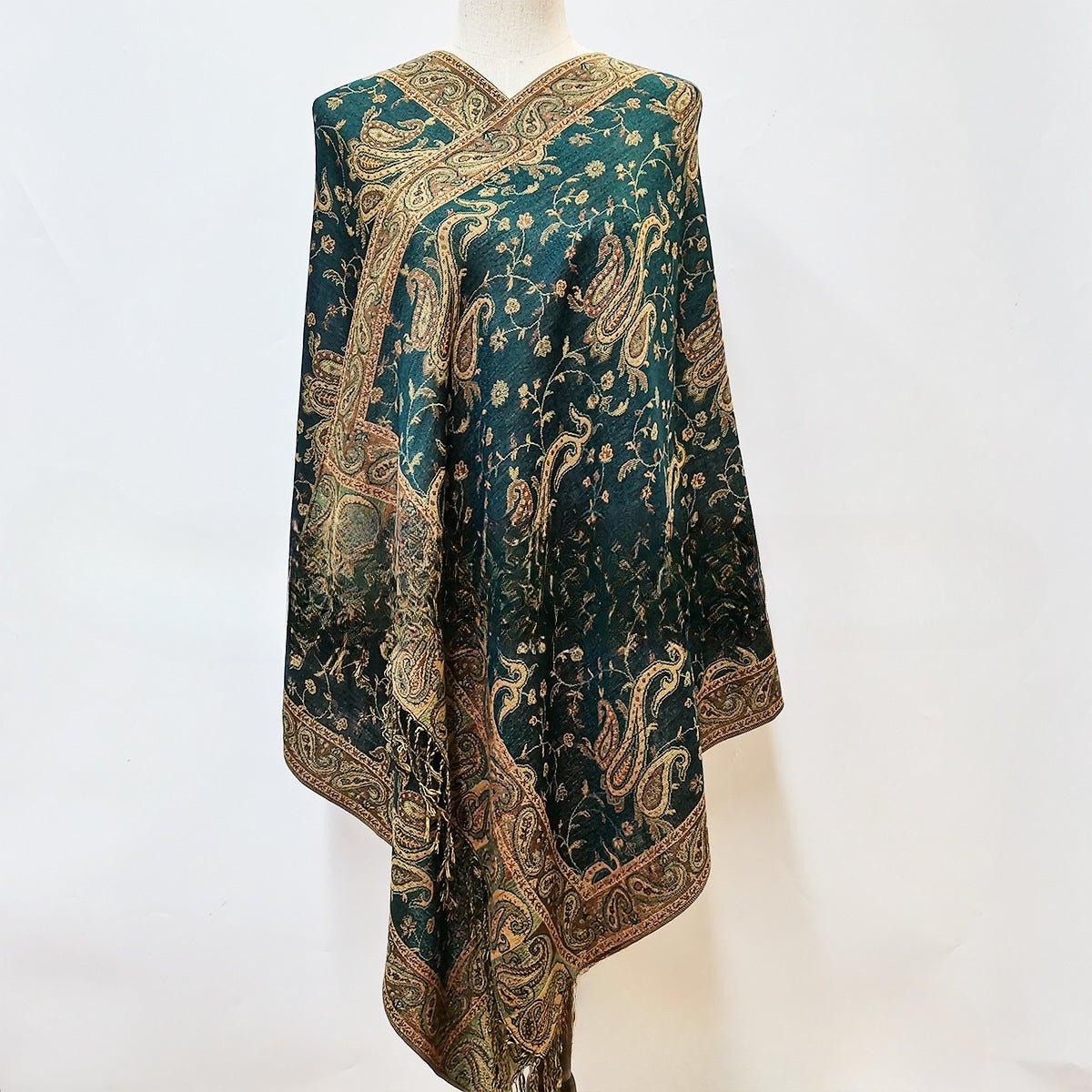 MAC044 Bohemian Style Multicolor Retro Jacquard Cashew Long Tassel Scarf