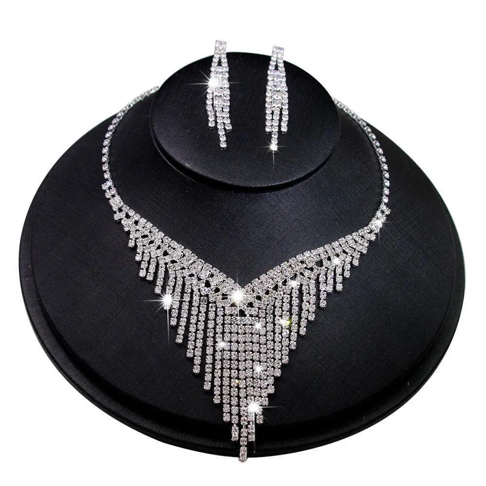 MAC047 Rhinestone Crystal angle Earring Fringe Chain Necklaces Sets