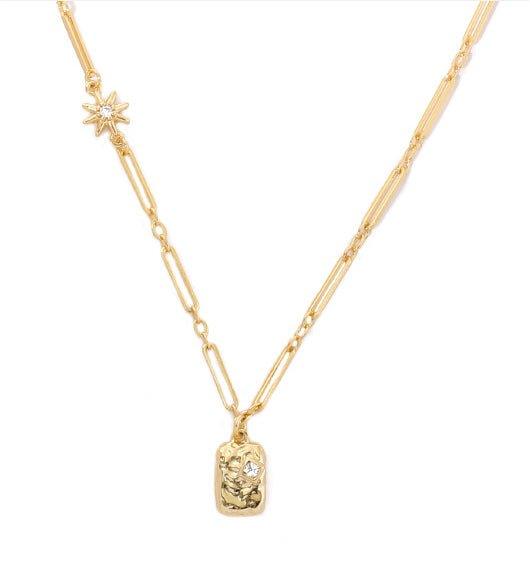 Brass Plated 18K Real Gold Light Luxury Style Zircon Inlaid Square Pendant Necklace(MAC073)