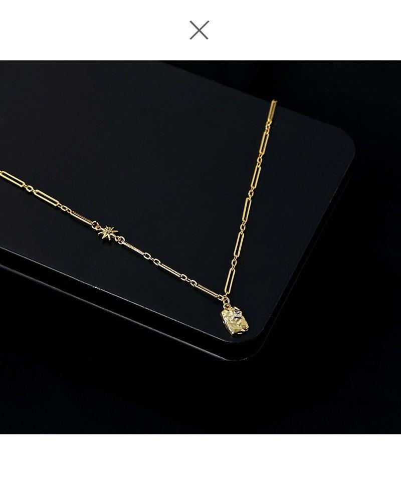 Brass Plated 18K Real Gold Light Luxury Style Zircon Inlaid Square Pendant Necklace(MAC073)