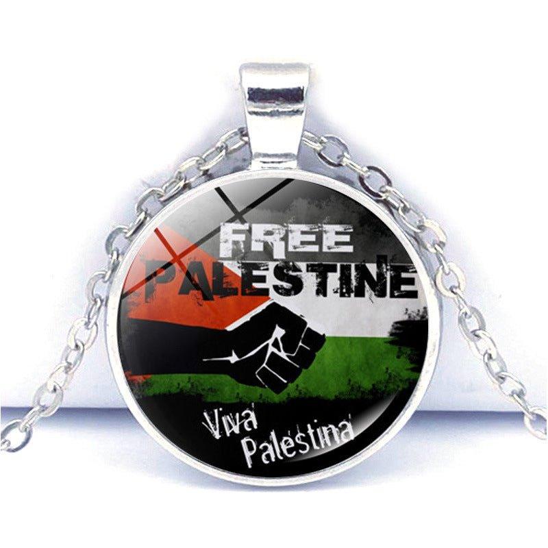 MAC076 Time Gem Palestine keffiyeh Anti-War Peace Pendant Necklace