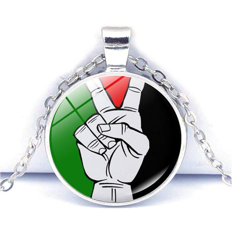 MAC076 Time Gem Palestine keffiyeh Anti-War Peace Pendant Necklace