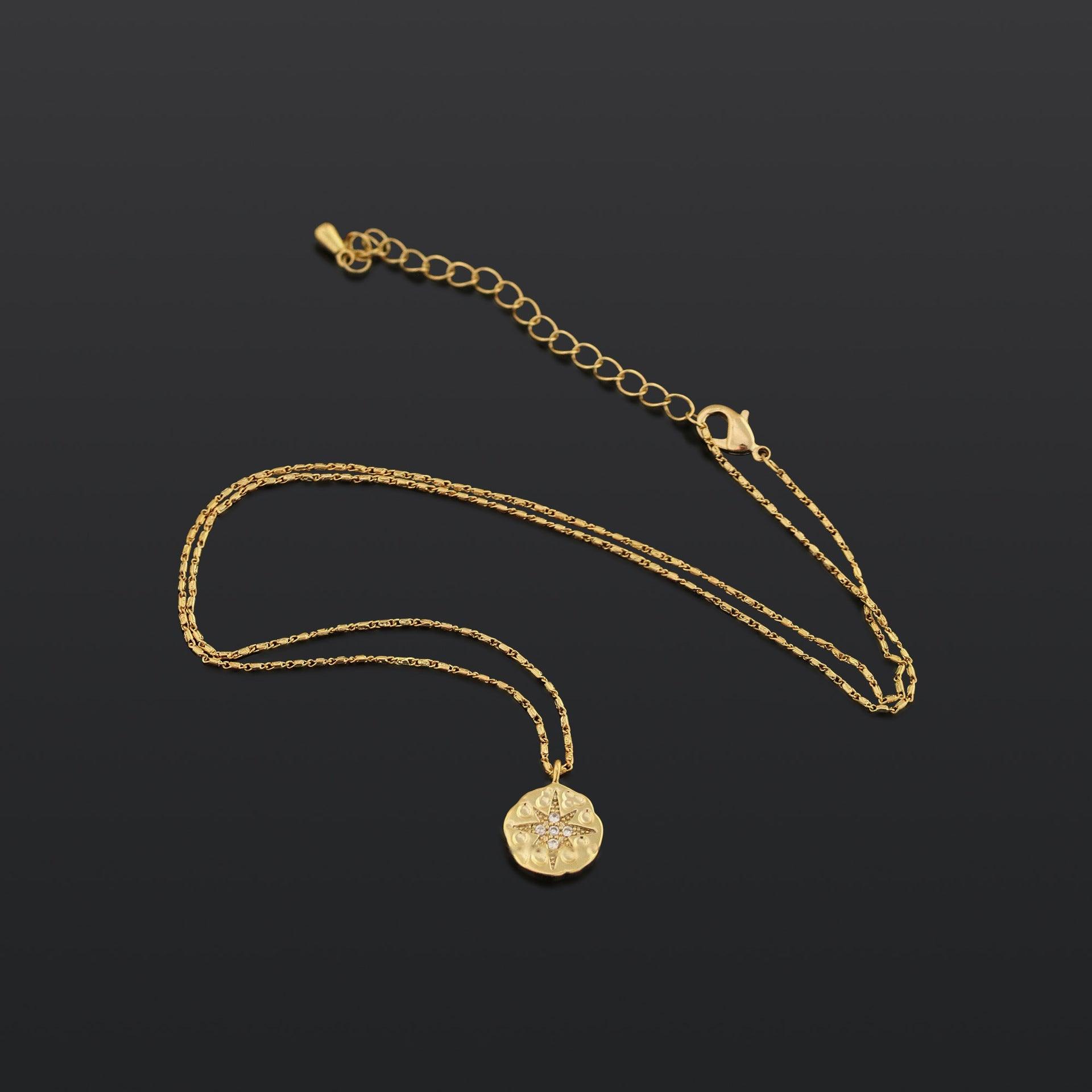 MAC084 North Star Coin Button Pendant Necklace