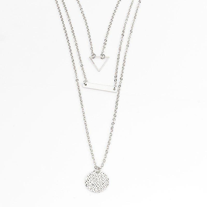 MAC090 Multi-layered Hollow Tiangular Sequin Long Round Pendant Necklace