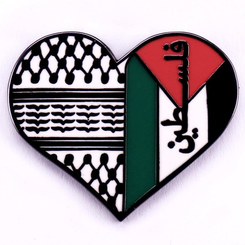 MAC114 Palestine Keffiyeh Heart Enamel Badge Brooch