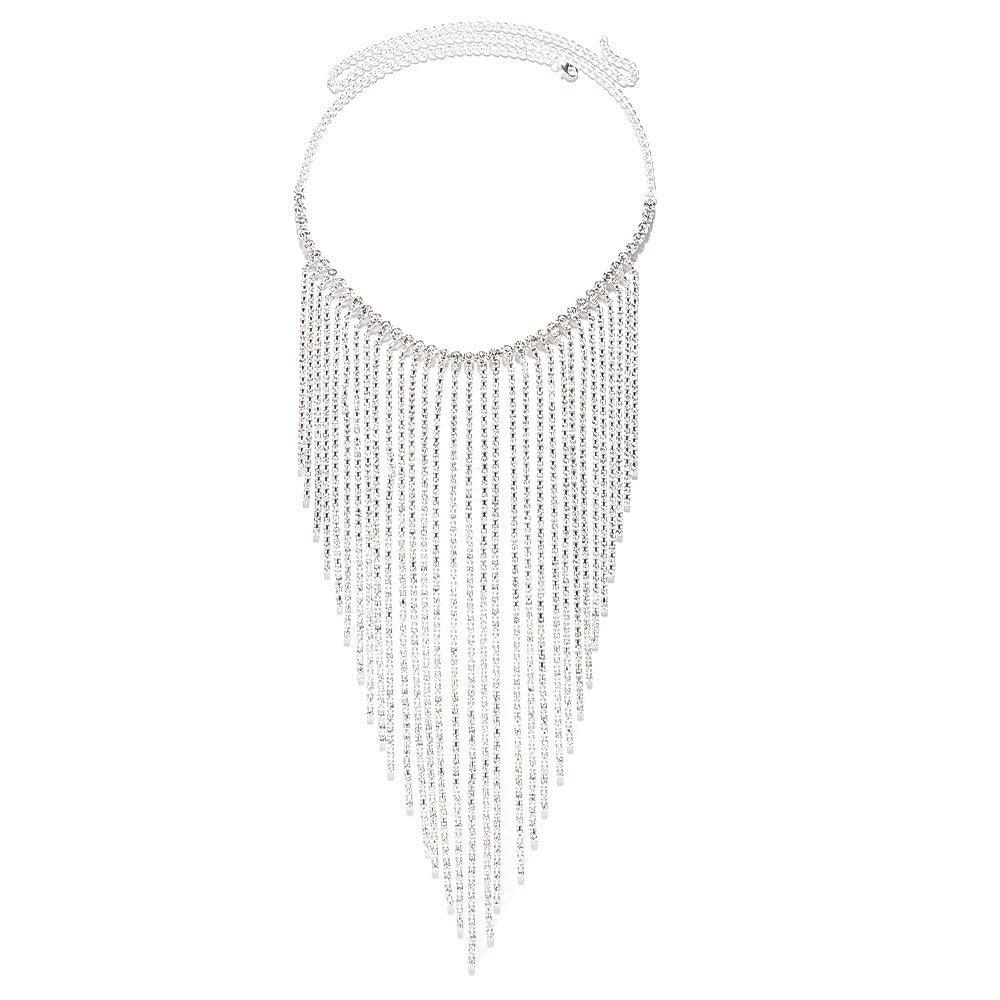 MAC117  Long Fringed Rhinestone Chain Veil Mask