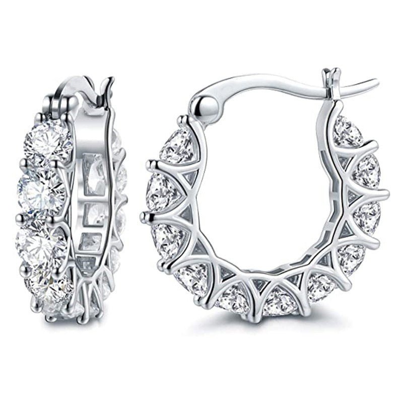 MAC163 Fully embellished zircon flower-shaped U-shaped earrings
