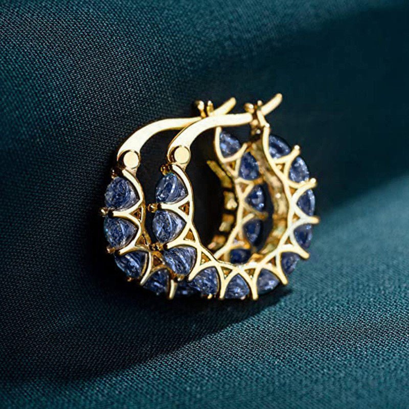 MAC163 Fully embellished zircon flower-shaped U-shaped earrings