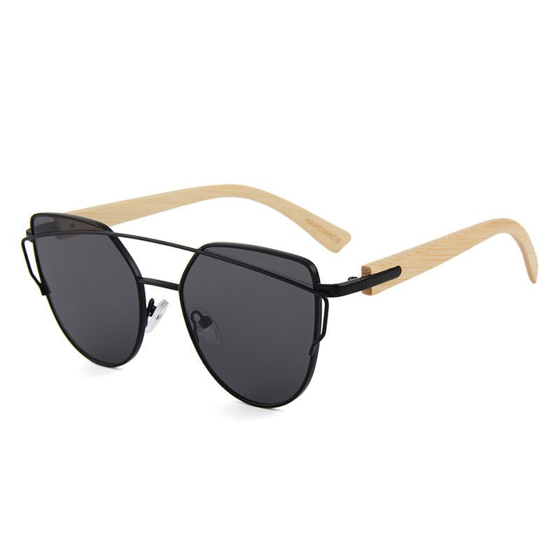 MAC169 Fashionable Cat-eye Metal Frame BamboTemple Sunglasses