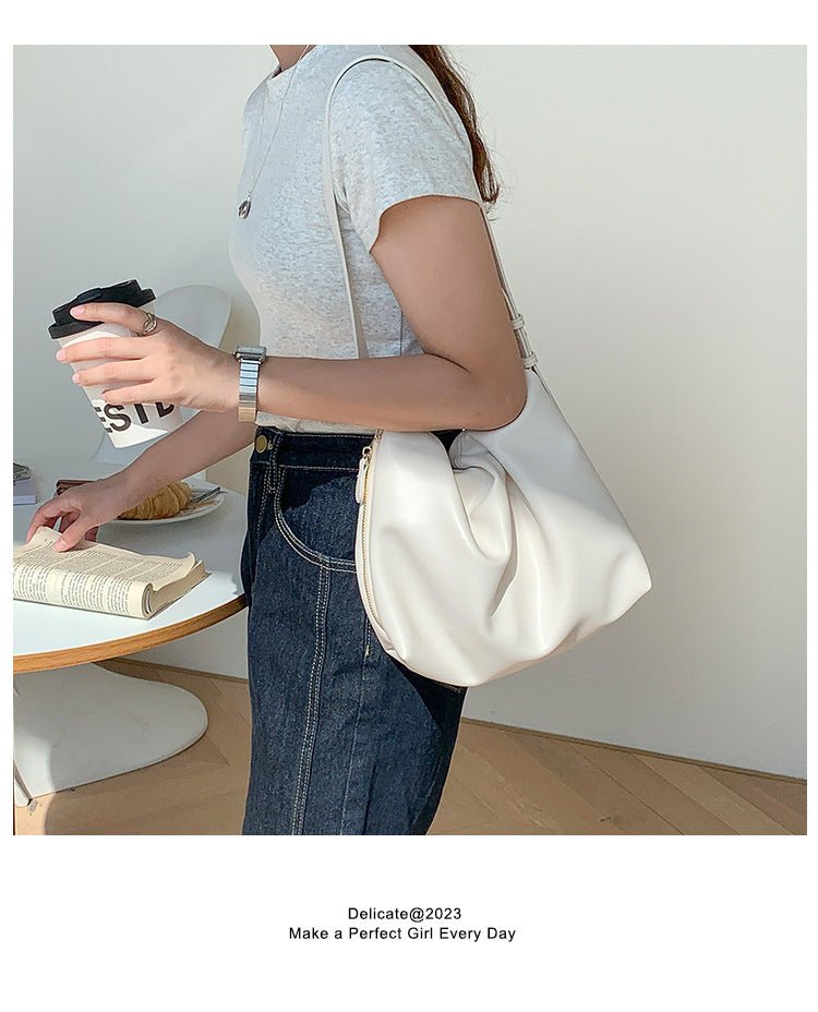 MAC180 High-End Pleated PU Leather All-Match Tote Bag