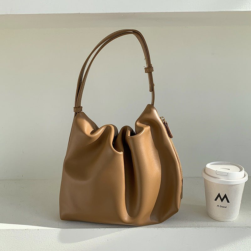 MAC180 High-End Pleated PU Leather All-Match Tote Bag