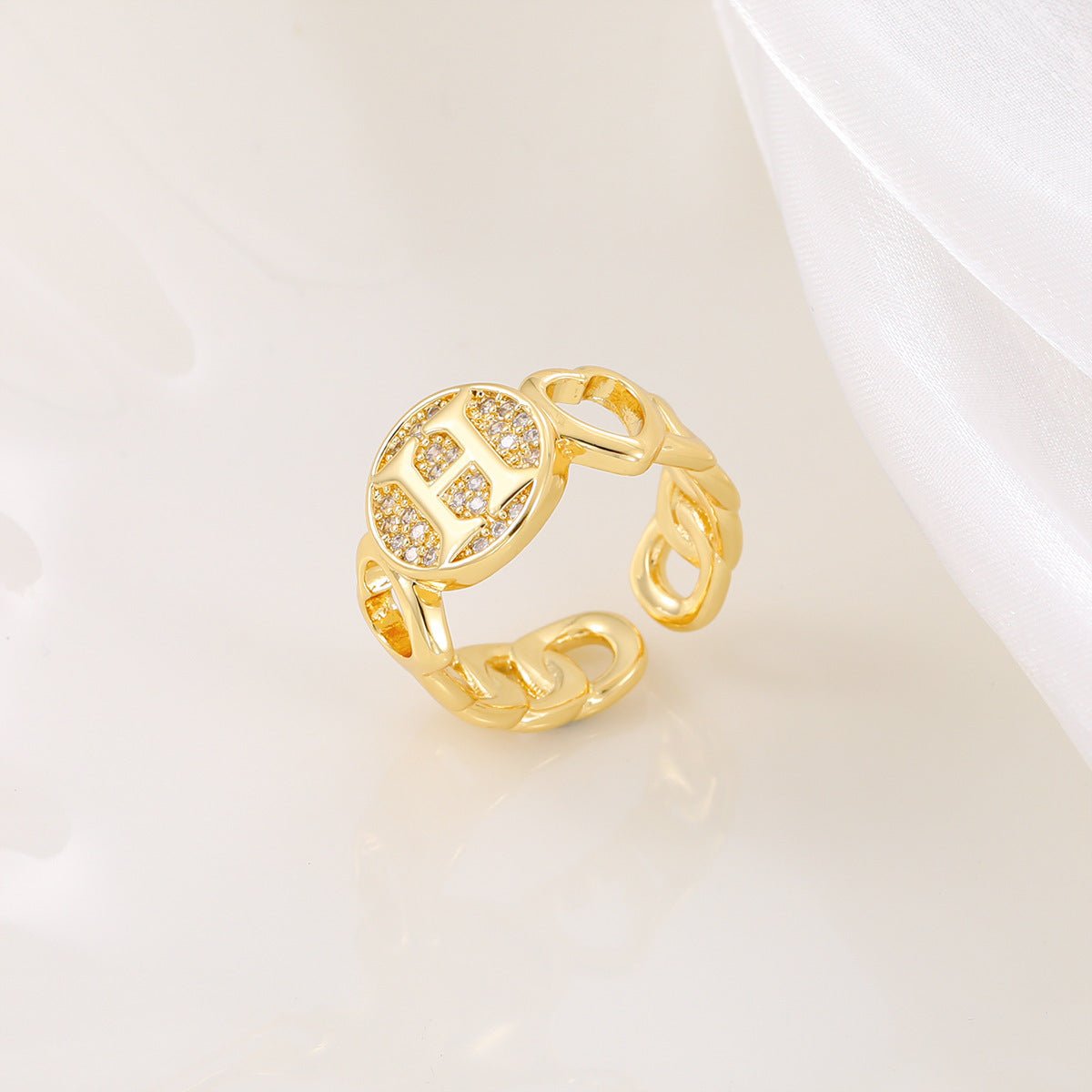 MAC186 Copper Set With Zircon 18K Real Gold Love Glossy Letter Ring