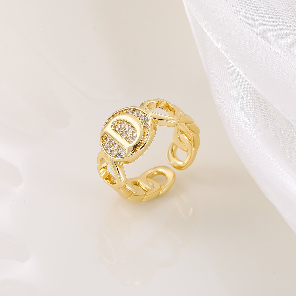 MAC186 Copper Set With Zircon 18K Real Gold Love Glossy Letter Ring