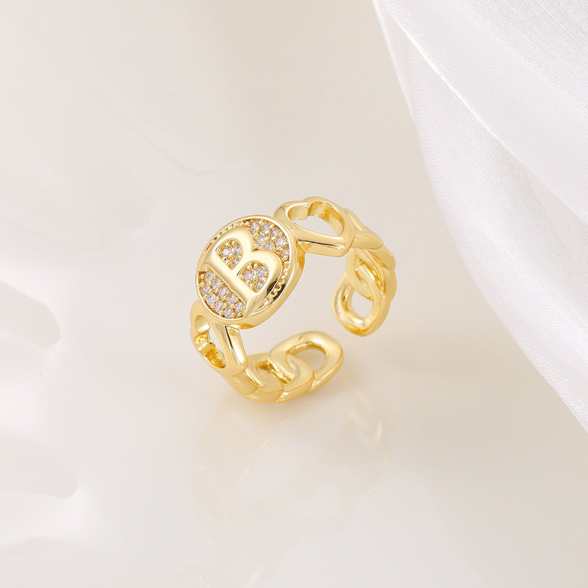MAC186 Copper Set With Zircon 18K Real Gold Love Glossy Letter Ring