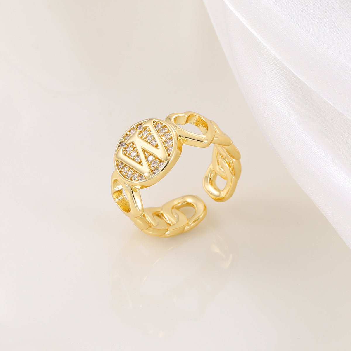 MAC186 Copper Set With Zircon 18K Real Gold Love Glossy Letter Ring