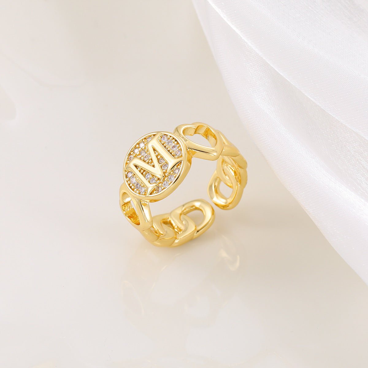 MAC186 Copper Set With Zircon 18K Real Gold Love Glossy Letter Ring