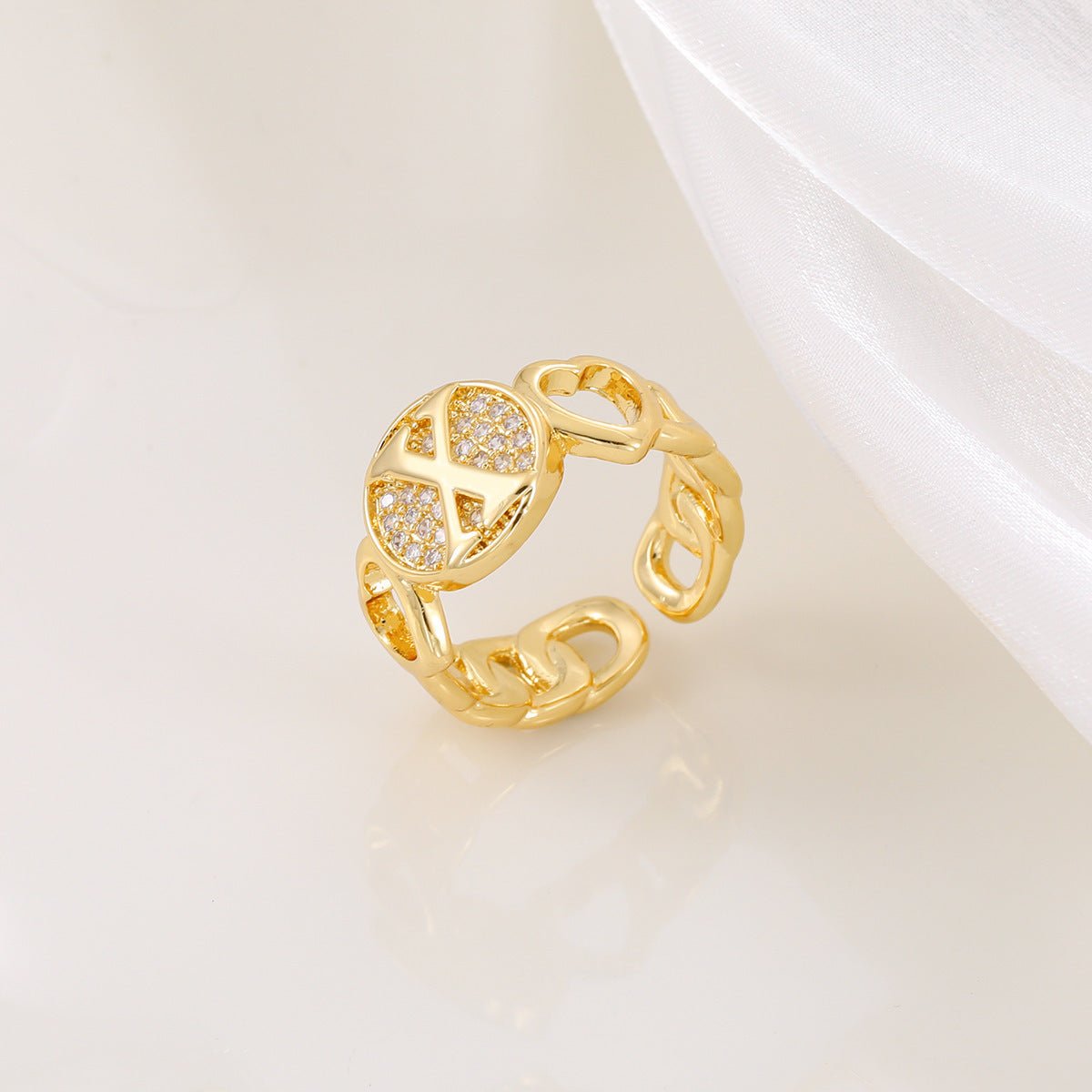 MAC186 Copper Set With Zircon 18K Real Gold Love Glossy Letter Ring