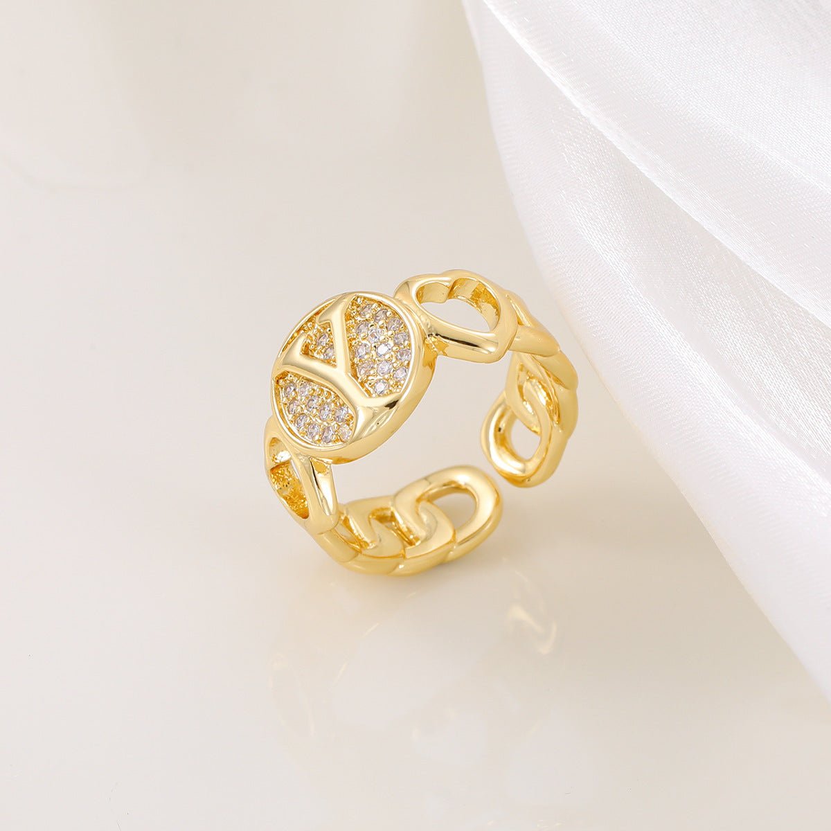 MAC186 Copper Set With Zircon 18K Real Gold Love Glossy Letter Ring