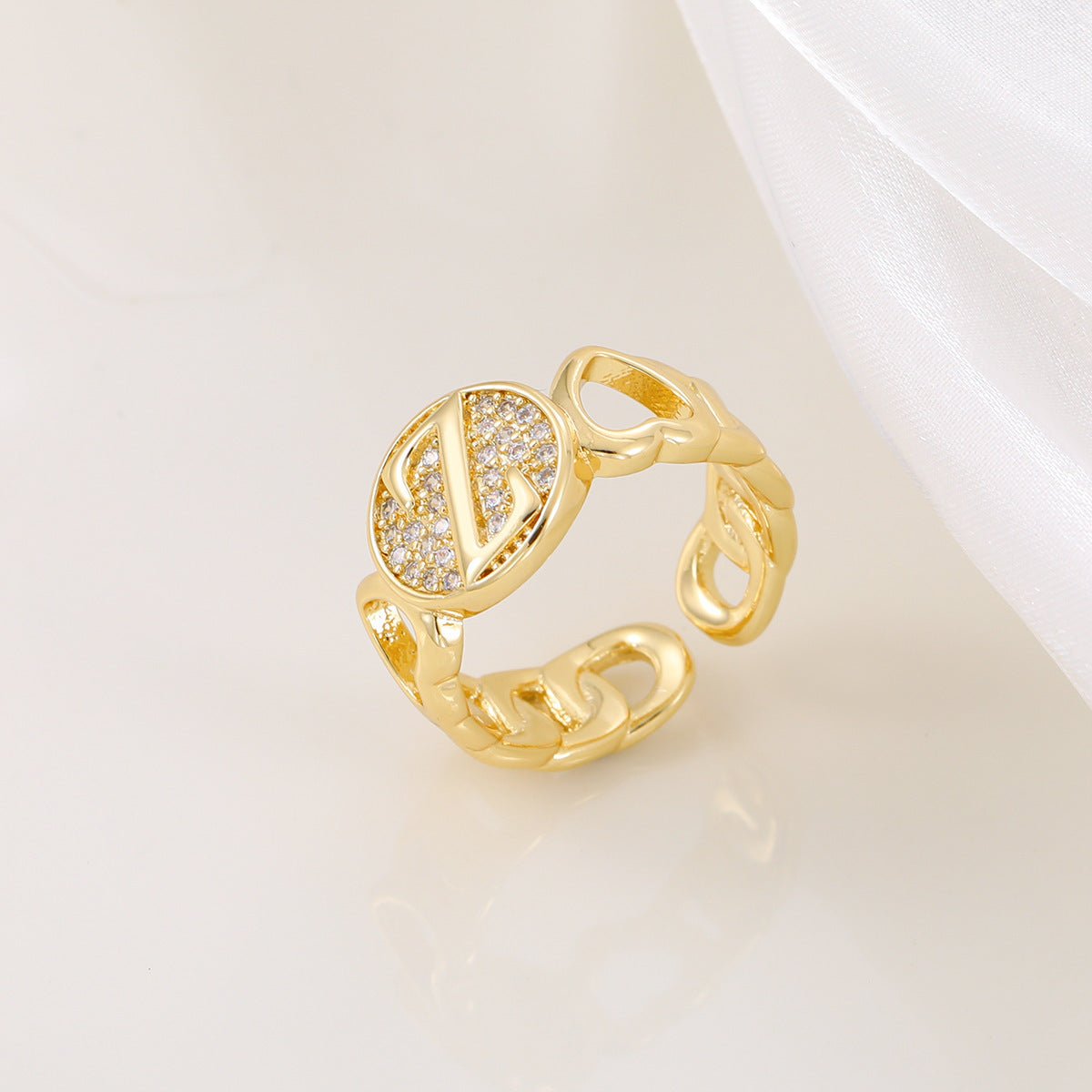 MAC186 Copper Set With Zircon 18K Real Gold Love Glossy Letter Ring