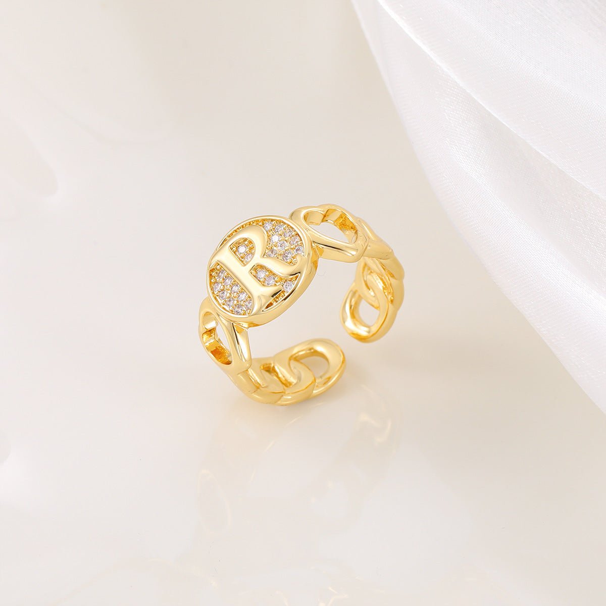 MAC186 Copper Set With Zircon 18K Real Gold Love Glossy Letter Ring