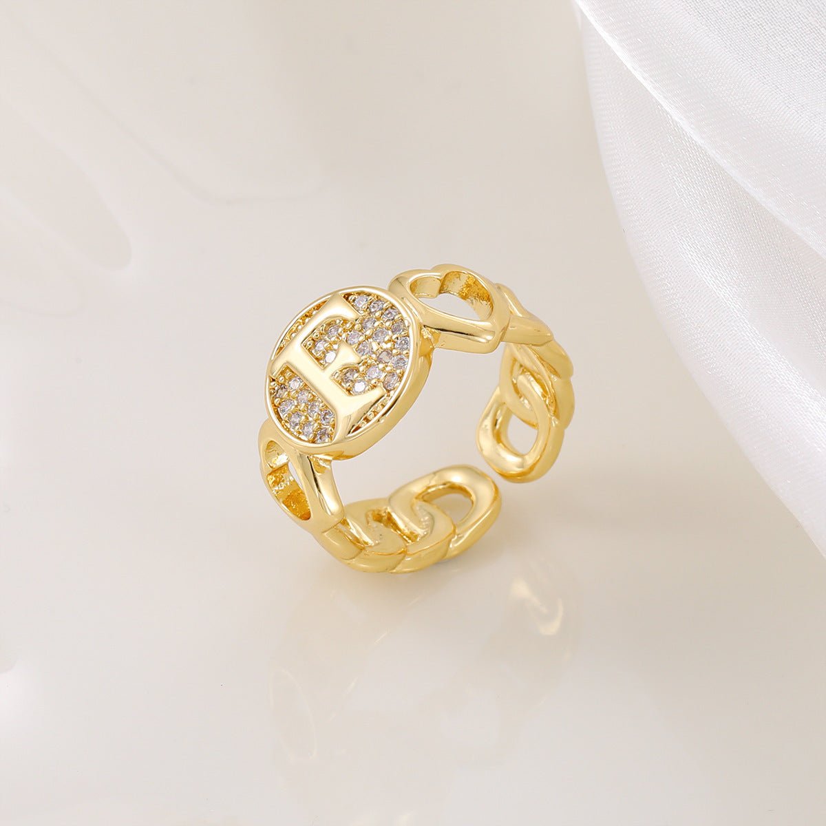 MAC186 Copper Set With Zircon 18K Real Gold Love Glossy Letter Ring