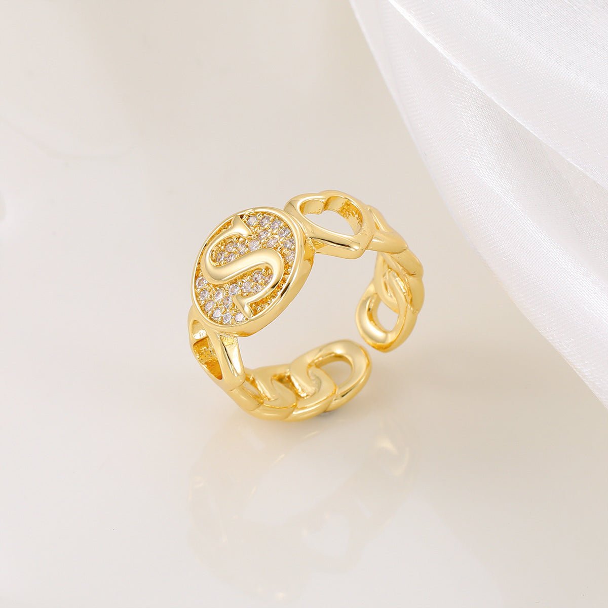 MAC186 Copper Set With Zircon 18K Real Gold Love Glossy Letter Ring