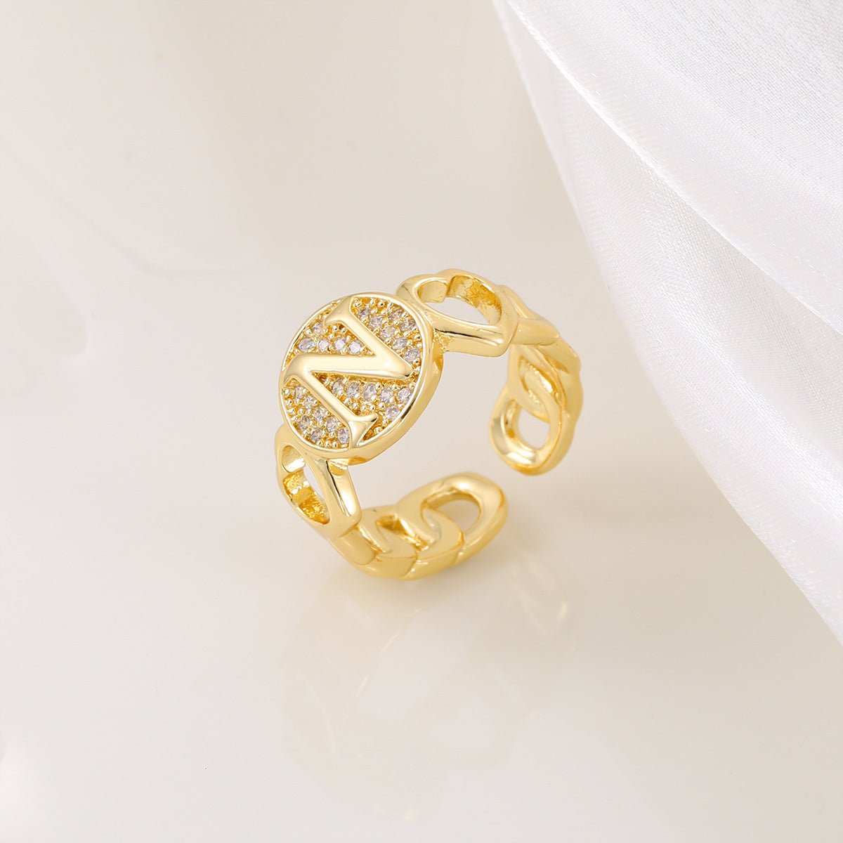 MAC186 Copper Set With Zircon 18K Real Gold Love Glossy Letter Ring
