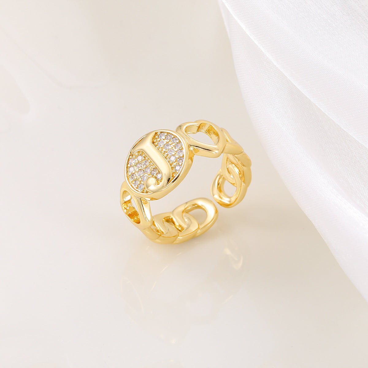 MAC186 Copper Set With Zircon 18K Real Gold Love Glossy Letter Ring